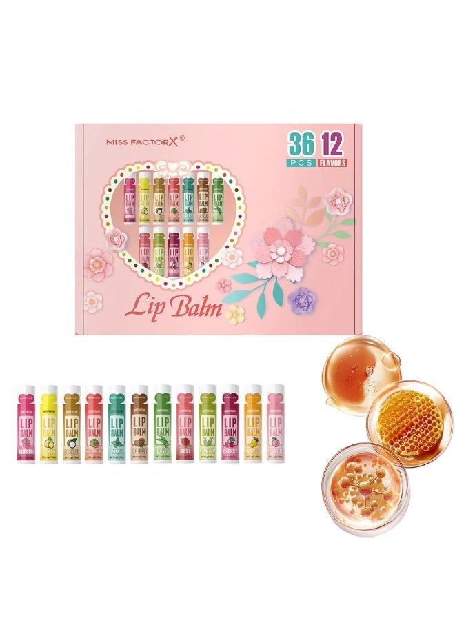 مجموعة هدايا مرطب الشفاه من ميس فاكتور إكس - 36 قطعة، 12 نكهة فواكه، علبة للعناية بالشفاه مرطبة ولامعة - Image 5